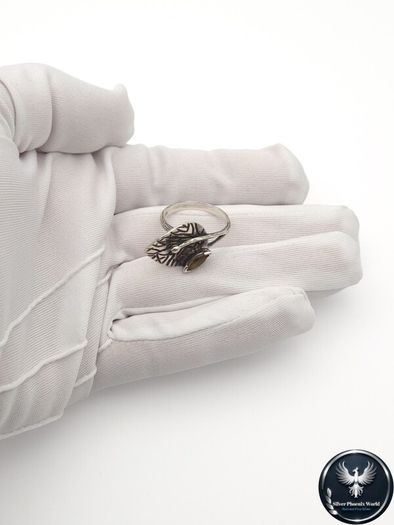 Vintage 925 Sterling Silver & Smoky Quartz Leaf Ring