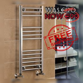 NEW SALE | Chrome Straight Heated Towel Rail W400mm x H800mm Flat Central Heating Towel Radiator Bathroom Rack