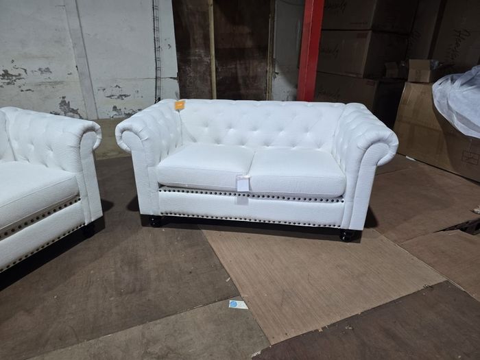 Hampton White 3+2 Chesterfield Fabric Sofa Set