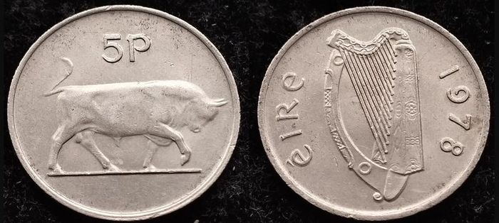 [#1225] - Ireland 1978 | 5 Pence | Irish 5p | Bull | KM.22 | High Grade