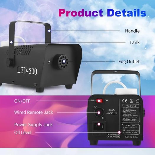 Fog Machine, 500W Smoke Machine with Wireless Remote Control & Automatic Spray Function, Mini Fog Smoke Machine for Halloween Christmas Party Wedding DJ Performance Stage Show (No Light)