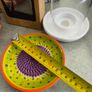 Cheese knife set with magnetic base 15.00 euro, Pottery/Terra Cotta Bowl w/side Section, Olive Pattern, Portugal and 2 small bowl  18.00 euro.,.Ceramic Garlic Lemon Grater Plate Hand Painted 12.00 euro.,Glass display small dome with white carmic tea light Image 4