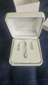 Diamond Necklace & Earrings Set  Sterling Silver  New