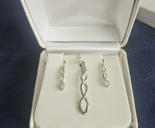 Diamond Necklace & Earrings Set  Sterling Silver  New