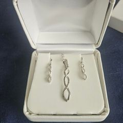 Diamond Necklace & Earrings Set  Sterling Silver  New