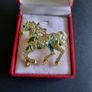Running Horse Brooch Gold Tone and Green Galloping Horse Brooch Shawl Pin Broach Equestrian Jewellery Image 3