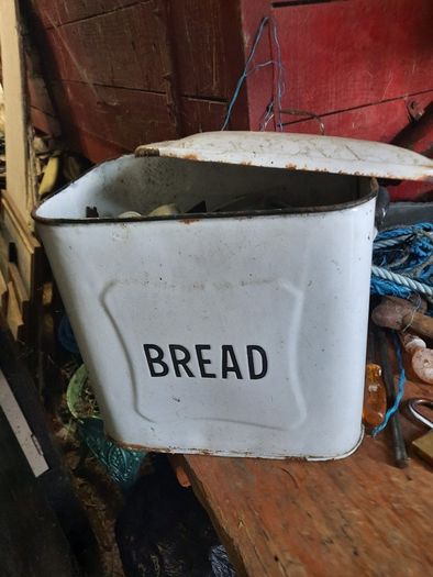 vintage enamel bread bin