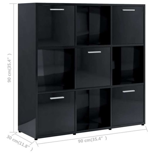 Book Cabinet High Gloss Black 90x30x90 cm Chipboard