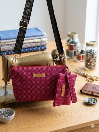 Handbag with matching purse and wristlet (handmade)