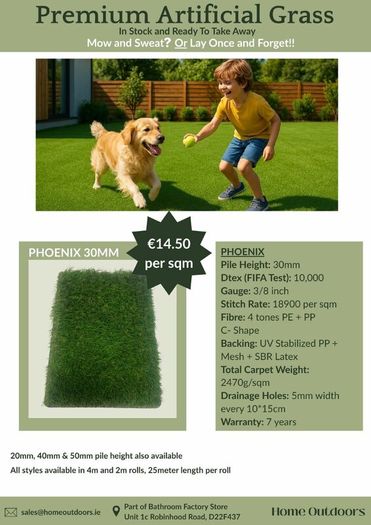 30mm New Artificial Grass - 14.50 per sqm
