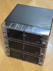 Stackable organising boxes for bits and bobs