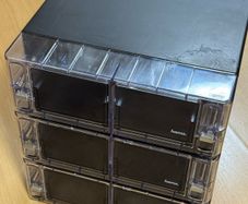Stackable organising boxes for bits and bobs