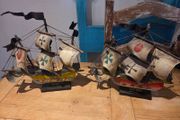 Two Wooden Hand Painted Ships