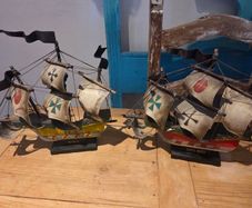 Two Wooden Hand Painted Ships