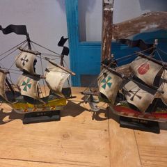 Two Wooden Hand Painted Ships