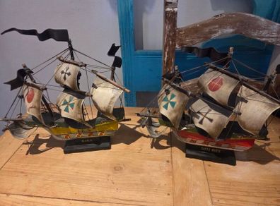 Two Wooden Hand Painted Ships