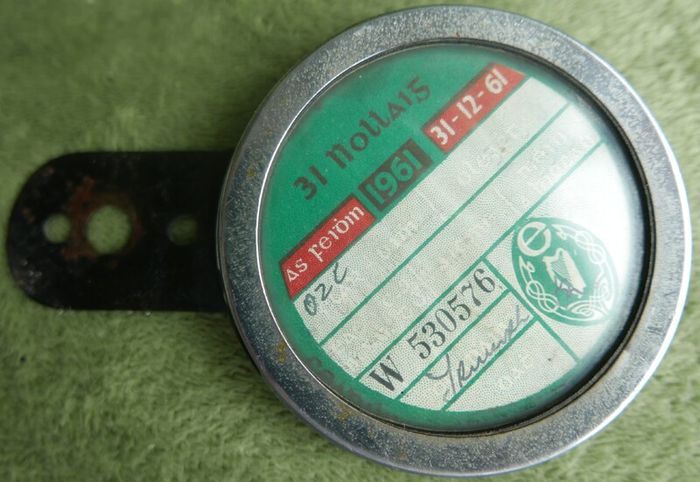 Vintage Irish Cyclemaster Motorcycle December 1961tax Disc & Holder
