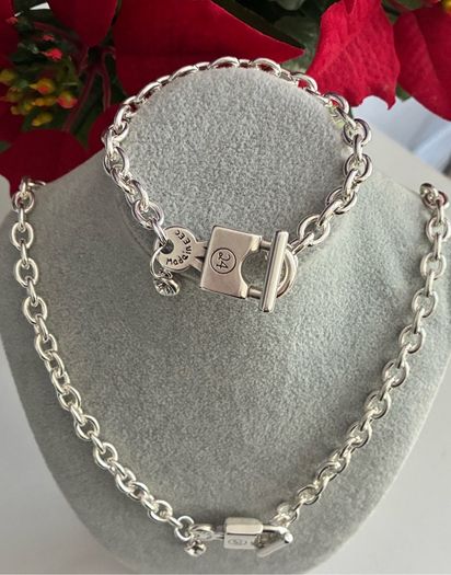 Silver Plated Padlock & Key Necklace & Bracelet