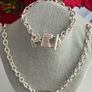 Silver Plated Padlock & Key Necklace & Bracelet Image 2
