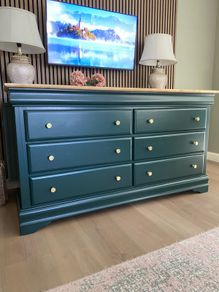 Extra Large Refurbished Chest of Drawers Mallard Green & Natural Wood