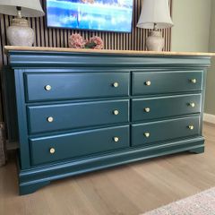 Extra Large Refurbished Chest of Drawers Mallard Green & Natural Wood