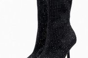 High-heel Dressy Ankle Boots With Sparkly Rhinestones Sequins Jet Black. In Excellent Condition Size Eu 39 Uk 6.   With original protective bag.
