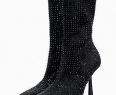 High-heel Dressy Ankle Boots With Sparkly Rhinestones Sequins Jet Black. In Excellent Condition Size Eu 39 Uk 6.   With original protective bag.