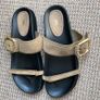 ZARA Leather Buckled Slide Platform Sandals Gold Hardware Image 3