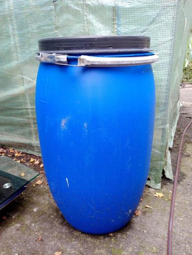 Large Blue Plastic Storage Barrel / Drum with Clamp Lid (220L)