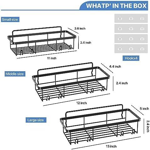 Shower Caddy Black - Bathroom Shelves Organiser No Drilling Adhesive Bathroom Shelf Wall Mounted, Rustproof Stainless Steel Shower Storage Shelves Rack for Shampoo Conditioner, 3 Pack