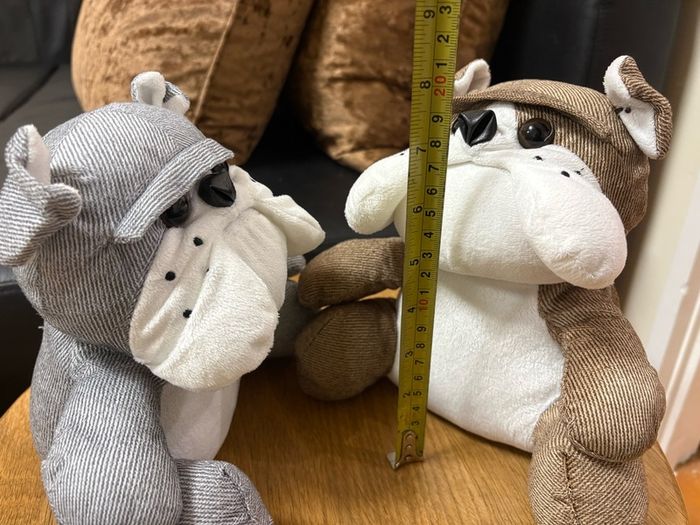 x2 Grey and Brown bulldog fabric door stopper filled with sand