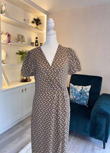 Brand New Emery Rose Wrap Front Geometric Midi Dress - Size M / UK 10 / EU 38