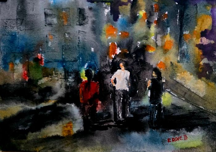 spotlight in the city watercolour