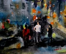 spotlight in the city watercolour