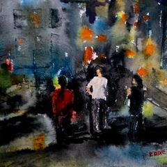 spotlight in the city watercolour