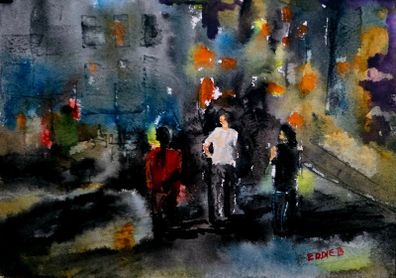 spotlight in the city watercolour