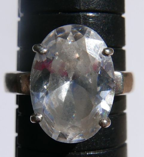 Vintage Sterling Silver 925 White Topaz Ring, Size P - 4,66g