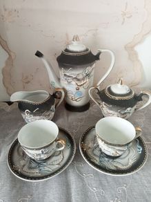 Vintage Japanese Black Moriage Dragonware Teapot Set