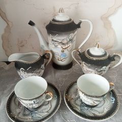 Vintage Japanese Black Moriage Dragonware Teapot Set
