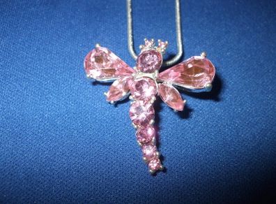 SALE!  Dragonfly Pink Stone Pendant Necklace - new