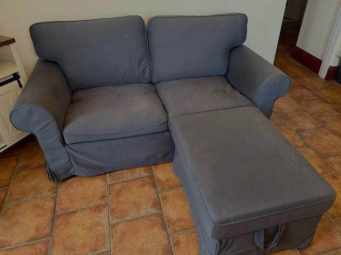 EKTORP - Grey 2 seater with chaise/footstool w/storage