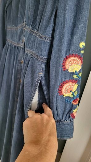 MONSOON Denim Embroidered Midi Dress with pockets Sz 14 - Rrp 110 (New)