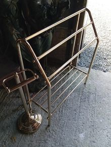 Vintage towel rail and toilet roll holder brass
