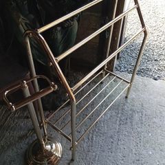Vintage towel rail and toilet roll holder brass