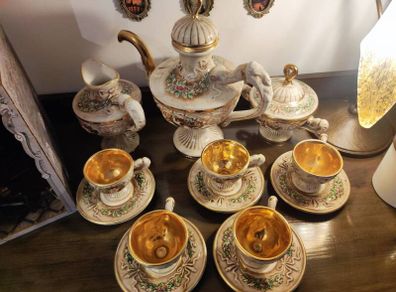 Vintage Italian Capodimonte Porcelain Tea Set-Gold & Floral Decoration