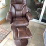 leather armchair with footstool. In perfect order. Back reclines when you sit in it. Very comfortable. Open to reasonable offers Image 2