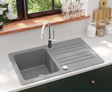 Granite Kitchen Sink Single Basin with Drainer Reversible Grey