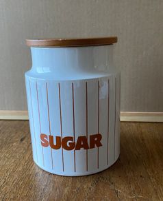 Vintage Hornsea Sugar Canister Brown and White Stripe Ceramic Storage Canister