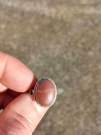 Mid Century Large Oval Cabochon Agate Sterling Silver Ring