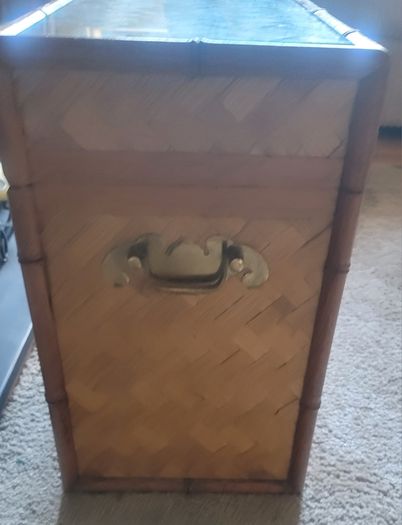 Vintage Rattan and Wood Tea Chest Storage Unit